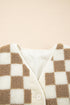 Checkered Sherpa Fleece Button Front Collarless Oversized Jacket